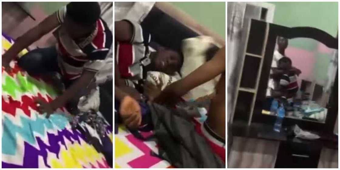 Bukky never loved me; Nigerian man punches bed in video as he weeps like baby after being heartbroken Bukky never loved me; Nigerian man punches bed in video as he weeps like baby after being heartbroken