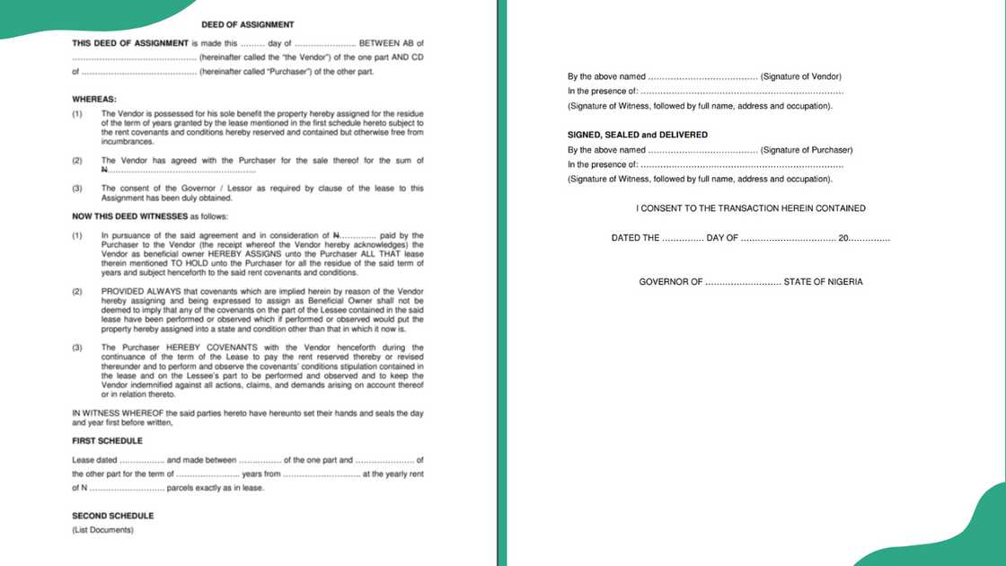 Deed of Assignment document Deed of Assignment document