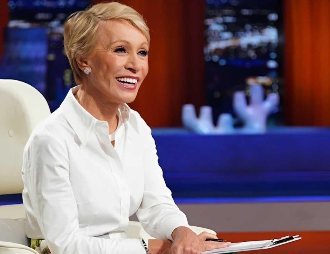 Barbara Corcoran seats on set during filming Barbara Corcoran seats on set during filming