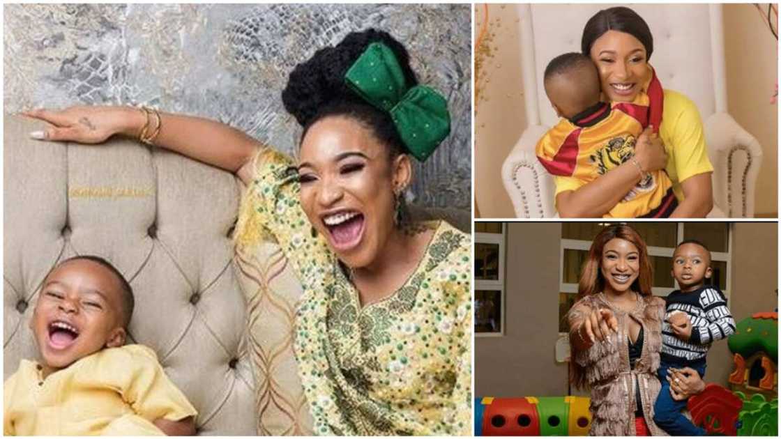 A collage of Tonto Dikeh and son, Andre. Photo source: Instagram/Tonto Dikeh A collage of Tonto Dikeh and son, Andre. Photo source: Instagram/Tonto Dikeh