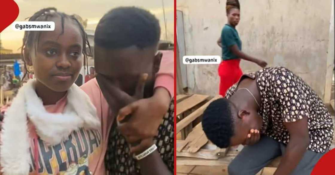 Man cries as girlfriend comforts him. Man cries as girlfriend comforts him.