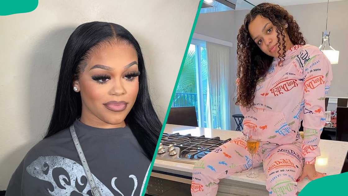 Jazlyn MyChelle in full glam makeup and in pink pajamas at home