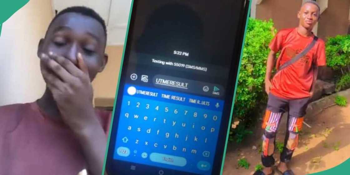Boy excited after checking UTME score Boy excited after checking UTME score