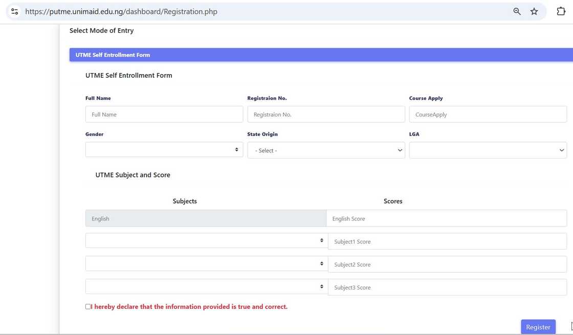 UNIMAID registration portal