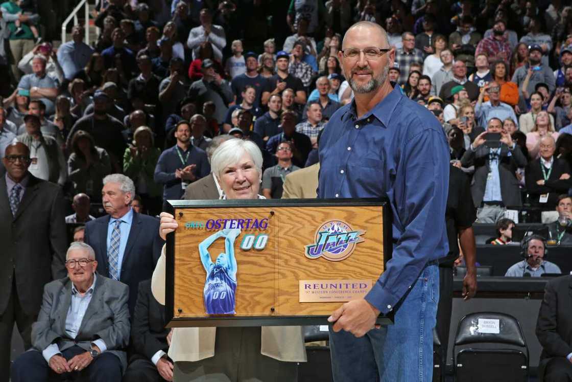 Former member of the Utah Jazz, Greg Ostertag, is Honoured during halftime of the New York Knicks Former member of the Utah Jazz, Greg Ostertag, is Honoured during halftime of the New York Knicks