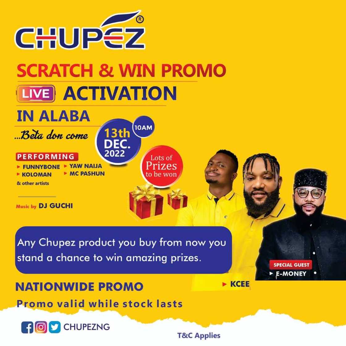 Win a Car, Keke, TV and more in the ‘Chupez Scratch & Win Promo’ Win a Car, Keke, TV and more in the ‘Chupez Scratch & Win Promo’
