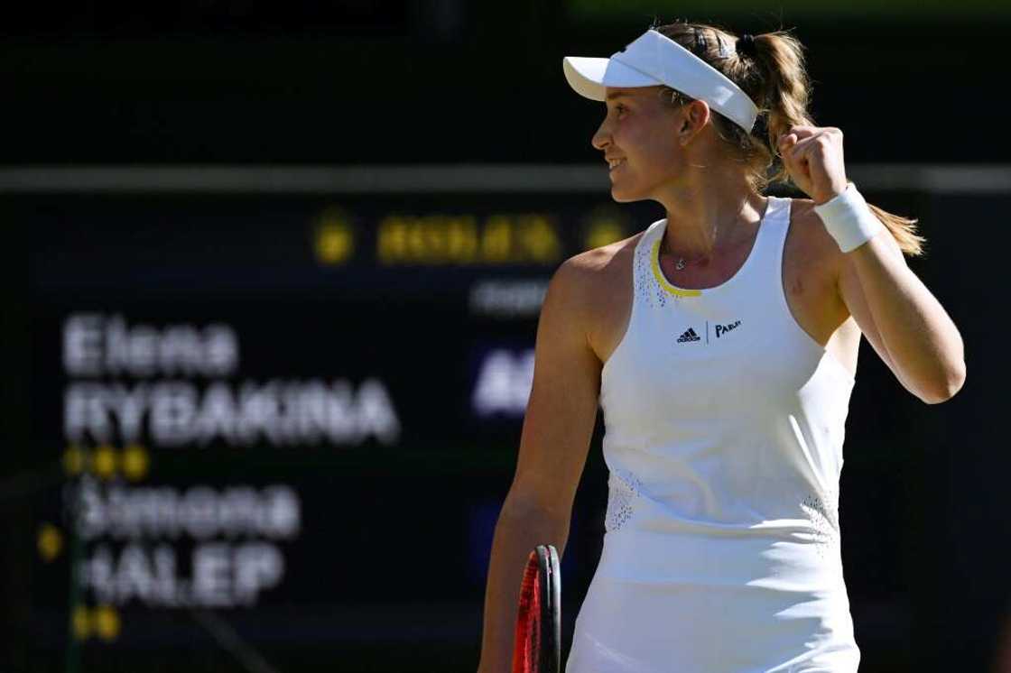 Final chance: Elena Rybakina celebrates winning against Simona Halep in the semi-final