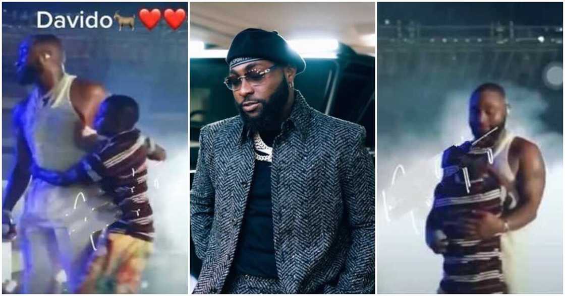 Photos of Davido and little that ran on stage to hug him Photos of Davido and little that ran on stage to hug him