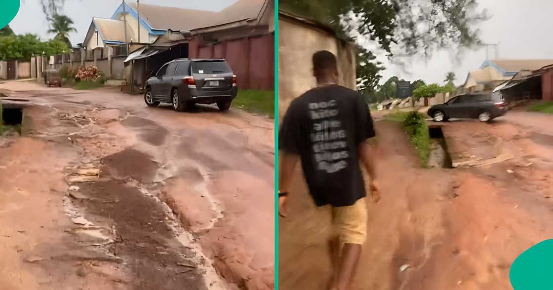 A Nigerian man is surprised after his father drove past him in the rain without giving him a ride. A Nigerian man is surprised after his father drove past him in the rain without giving him a ride.