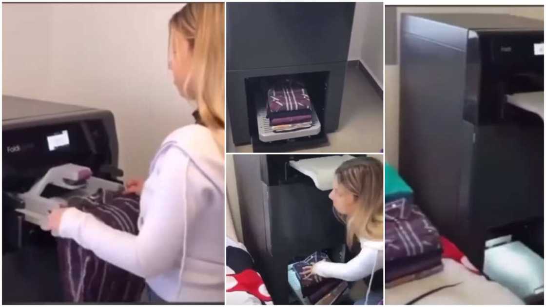 The iron and fold machine made the job easier. The iron and fold machine made the job easier.