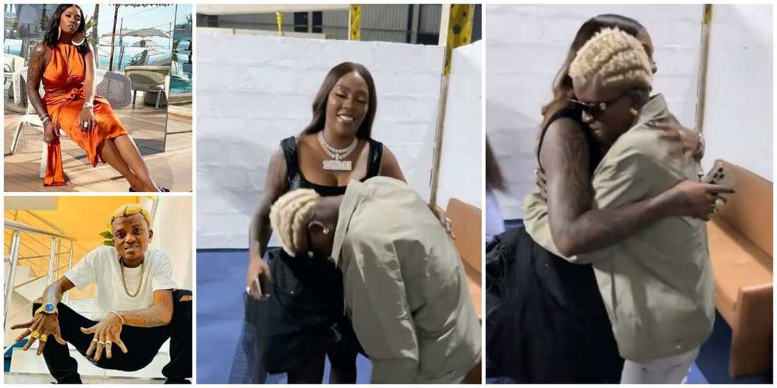 Sweet moment Zazoo Zah crooner Portable bowed and hugged Tiwa Savage backstage as they finally meet Sweet moment Zazoo Zah crooner Portable bowed and hugged Tiwa Savage backstage as they finally meet