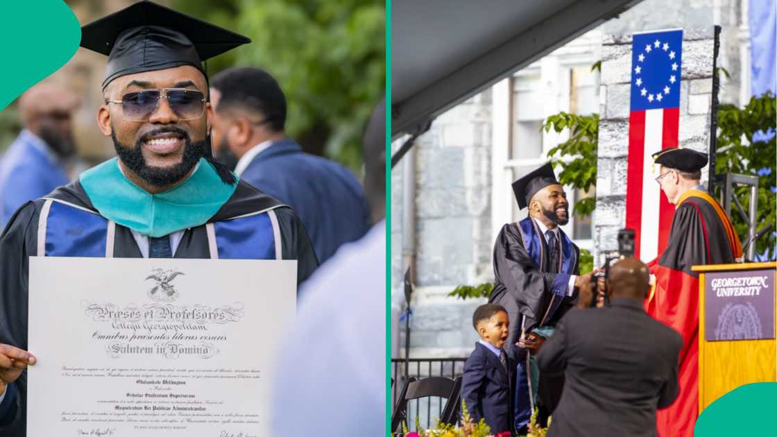 Nigerian socialite and politician Banky W has bagged a Master's Degree from Georgetown University. Nigerian socialite and politician Banky W has bagged a Master's Degree from Georgetown University.