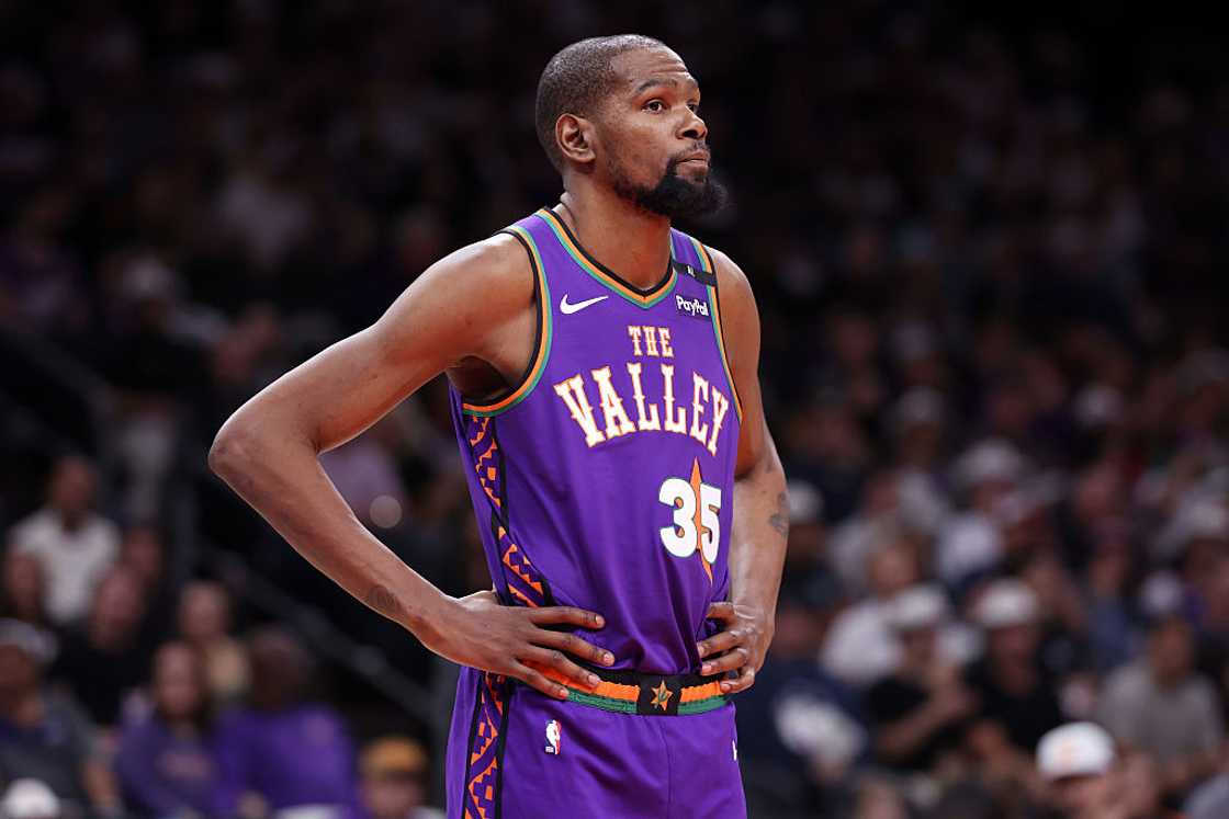 Kevin Durant looks on during the second half against the Houston Rockets in 2025 Kevin Durant looks on during the second half against the Houston Rockets in 2025
