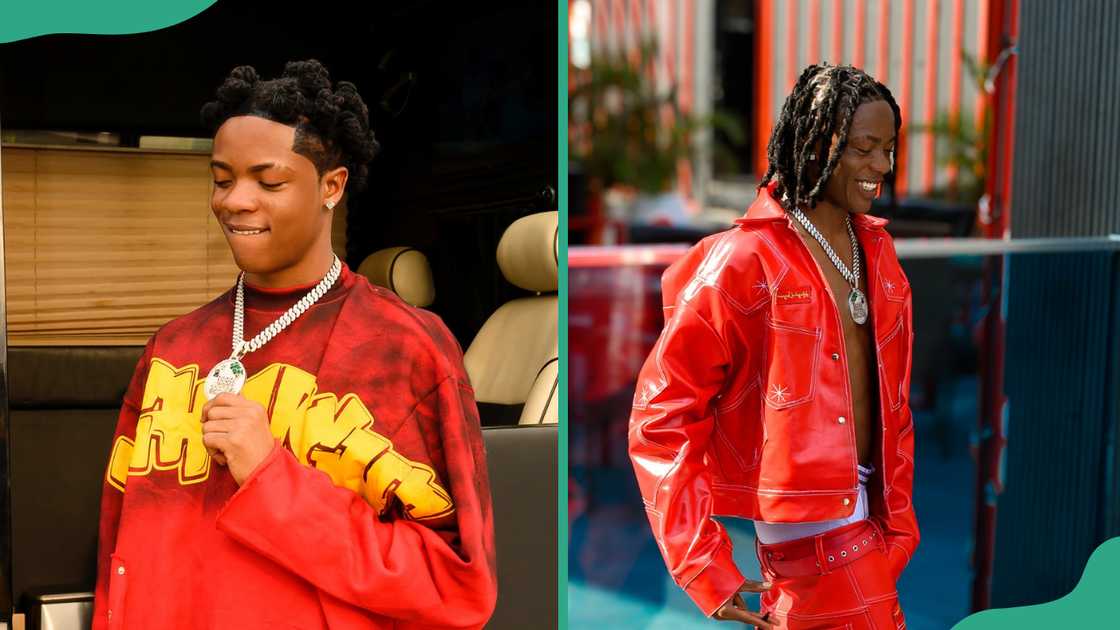 Tee Dollar smiling as he showcases his thick silver chain (L). The dancer in a red leather two-piece outfit (R) Tee Dollar smiling as he showcases his thick silver chain (L). The dancer in a red leather two-piece outfit (R)