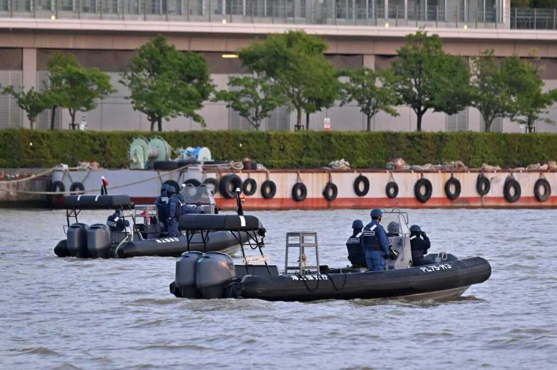 The Japan Coast Guard patrols the Shinano River that flows by venues hosting the G7 finance talks The Japan Coast Guard patrols the Shinano River that flows by venues hosting the G7 finance talks