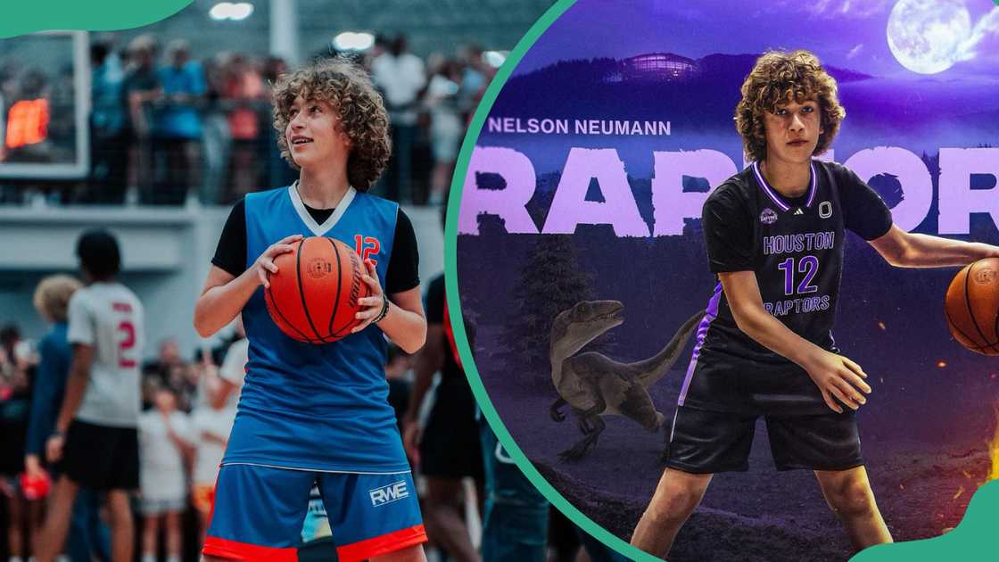 Nelson Neumann holding a ball in the court in different places