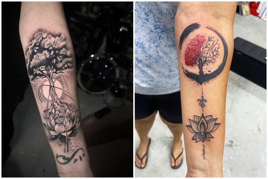 Tree of Life and Lotus Flower tattoo