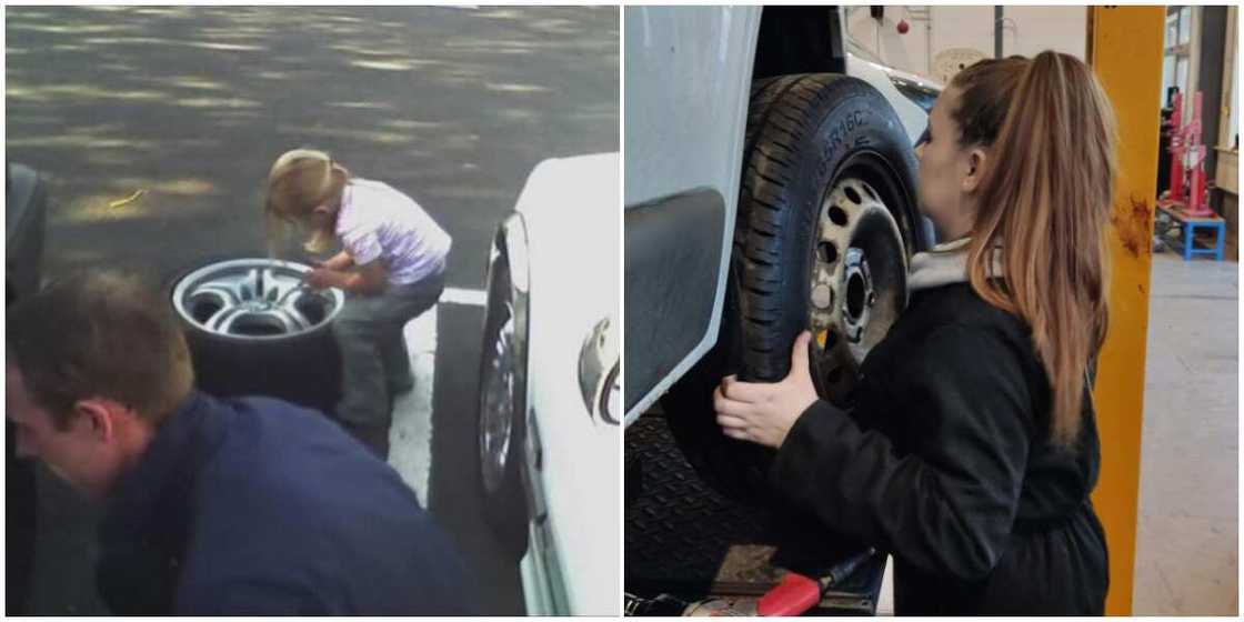 Girl who 'helped' her dad fix car at age 4 becomes a mechanic, many react to the photos she shared Girl who 'helped' her dad fix car at age 4 becomes a mechanic, many react to the photos she shared