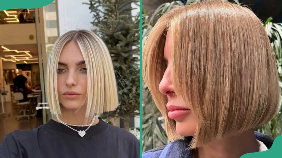 Two women displays off their chin length bob