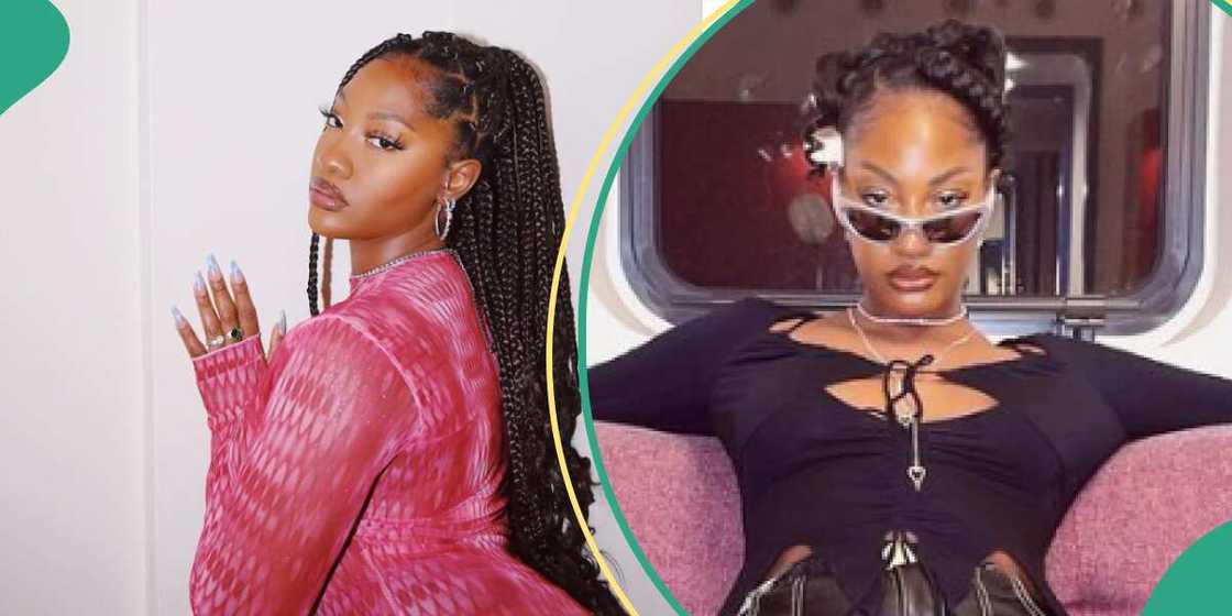 Afrobeats star Tems improvises with her red lips during autograph signing for male fan at a concert. Afrobeats star Tems improvises with her red lips during autograph signing for male fan at a concert.