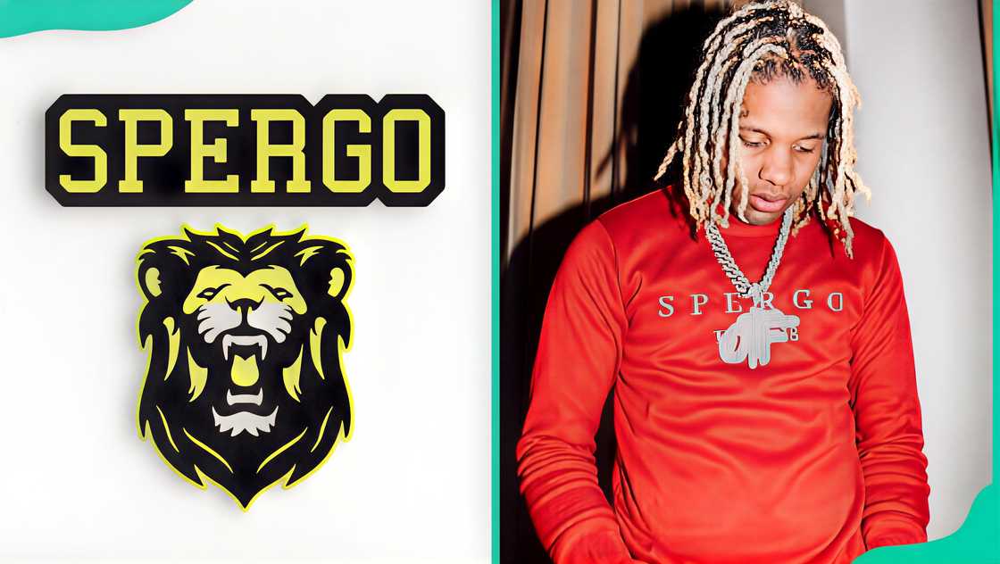 SPERGO Shark Tank's logo, and Lil Durk wearing SPERGO Leo Sweatsuit