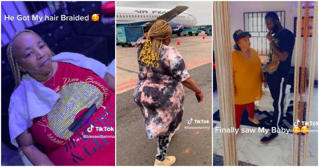 Old lady, lands in Nigeria, older woman from abroad, tall lover