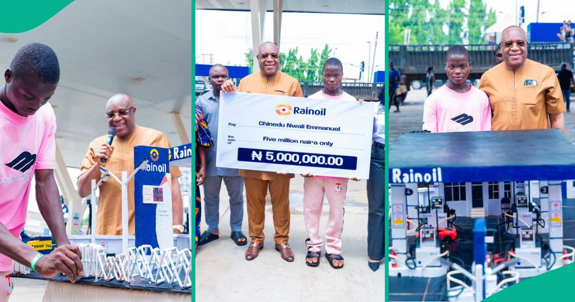 Businessman rewards talented boy with N5 million for building filling station replica Businessman rewards talented boy with N5 million for building filling station replica