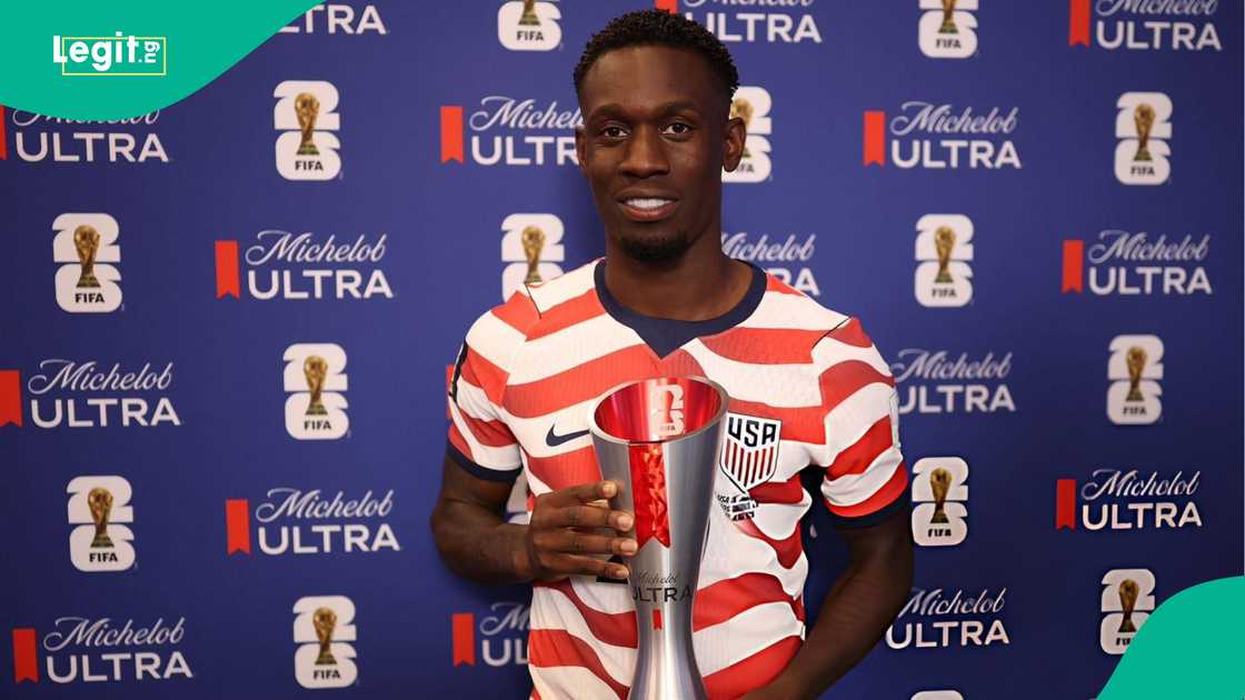 Folarin Balogun with the man of the match trophy against Paraguay. Photo by FIFA Folarin Balogun with the man of the match trophy against Paraguay. Photo by FIFA