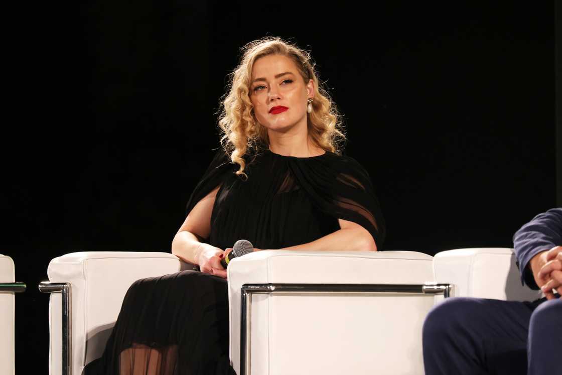 Amber Heard speaks on the stage during the Taormina Film Festival in Taormina, Italy