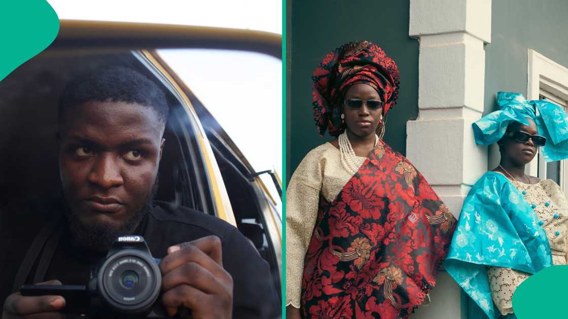 Photographer shares photo of his sister in their grandma's outfits Photographer shares photo of his sister in their grandma's outfits