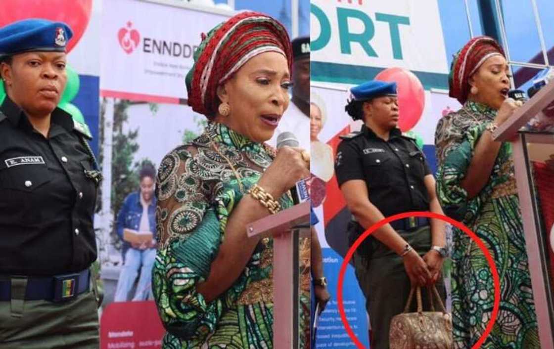 'Yan sanda sun caccaki yadda suka ga 'yar sanda na dakon jakar matar Atiku 'Yan sanda sun caccaki yadda suka ga 'yar sanda na dakon jakar matar Atiku