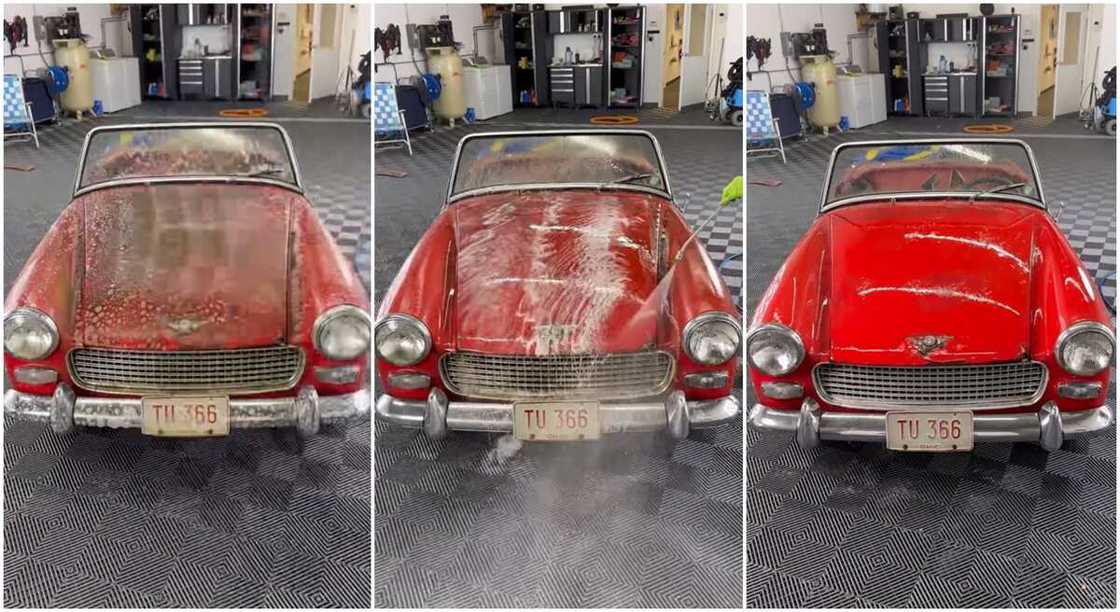 Photos of an old car being washed after 31 years. Photos of an old car being washed after 31 years.