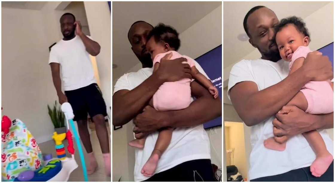Photos of a man cuddling his baby girl who won't let go of him. Photos of a man cuddling his baby girl who won't let go of him.