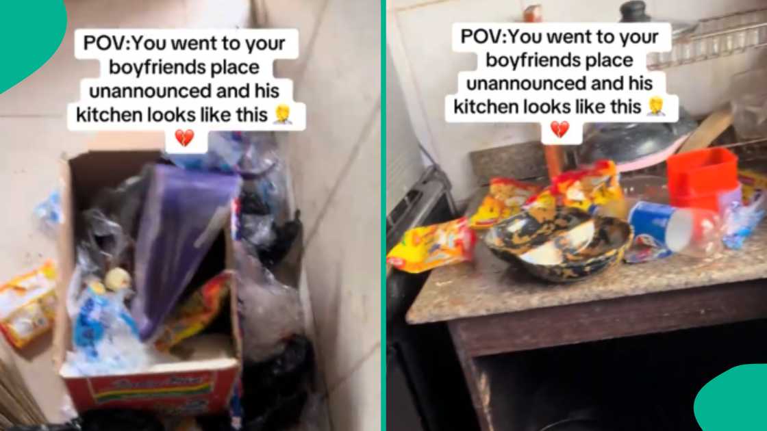 Lady who visited her boyfriend unannounced disgusted to find his kitchen very dirty