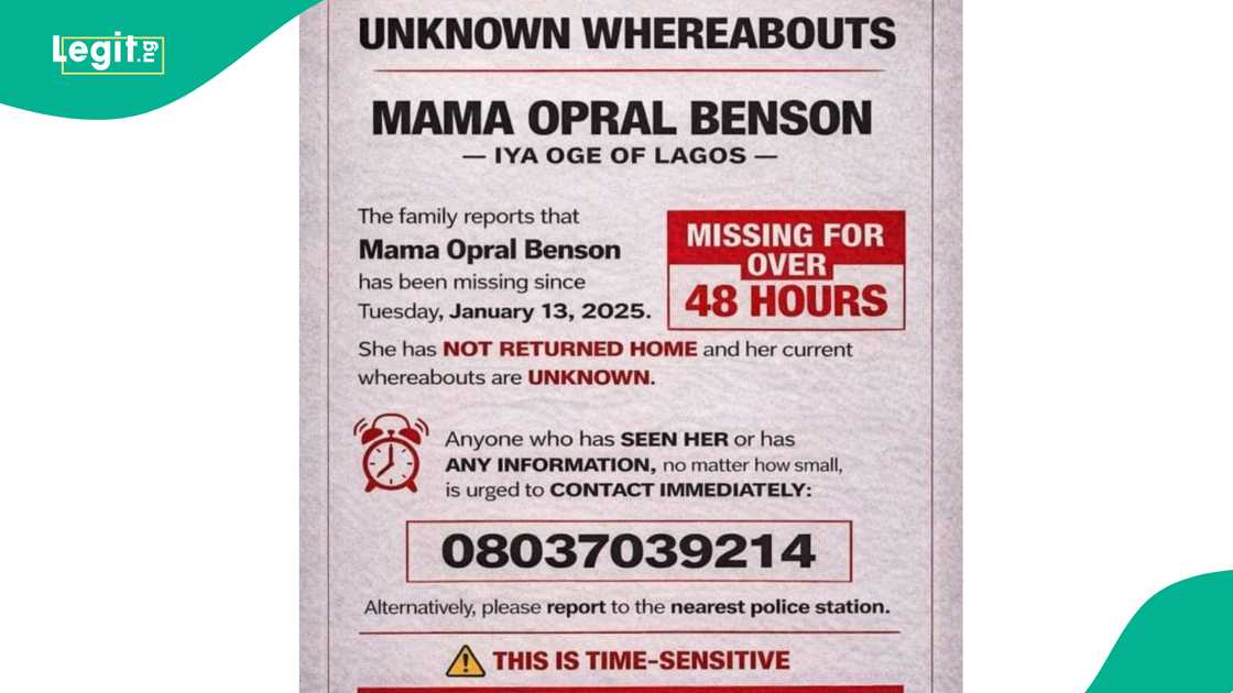 Notice declare Opral Benson missing Notice declare Opral Benson missing