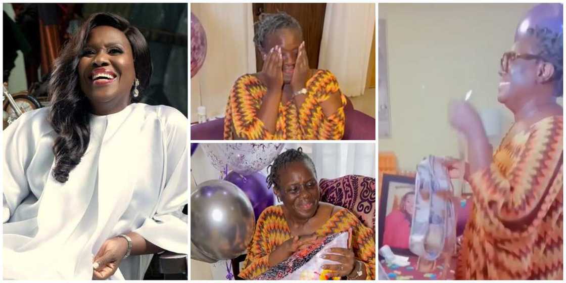 Joke Silva struggles to hold back tears as birthday surprise team storm her Lagos mansion Joke Silva struggles to hold back tears as birthday surprise team storm her Lagos mansion
