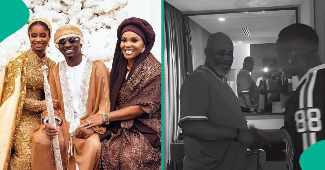 Priscilla Ojo's father shares lovely moment with her husband ahead of wedding. Priscilla Ojo's father shares lovely moment with her husband ahead of wedding.