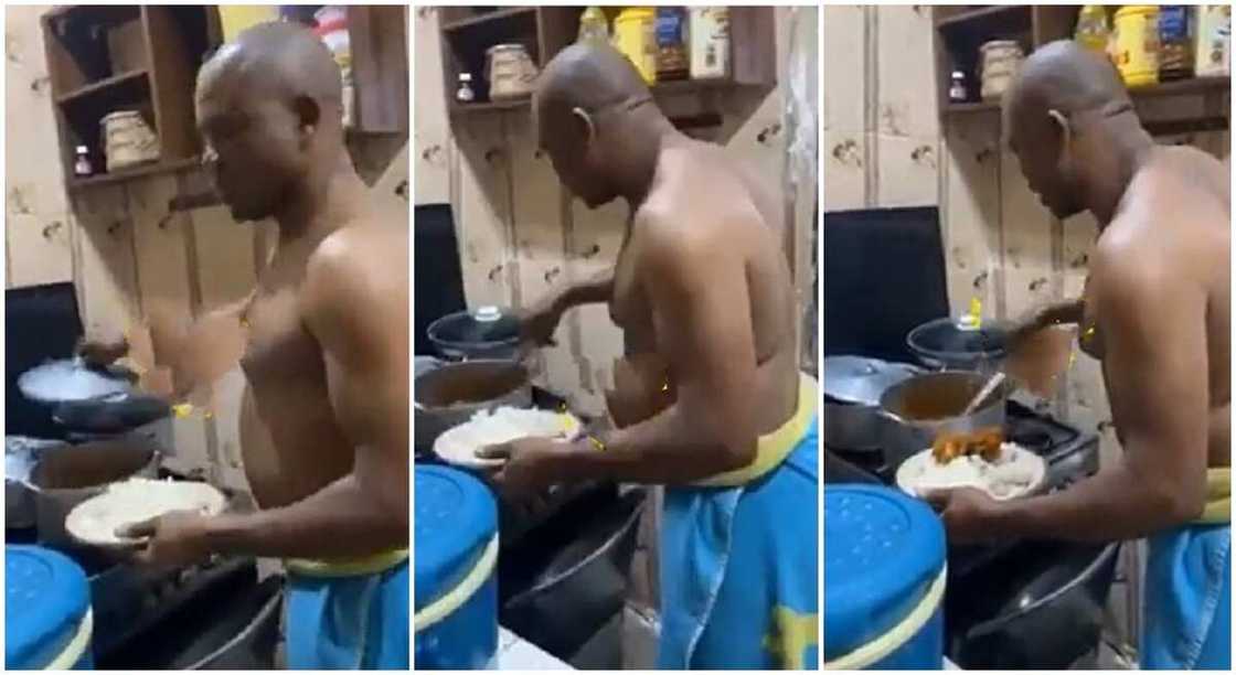 Photos of Nigerian man taking meats from his wife's pot Photos of Nigerian man taking meats from his wife's pot