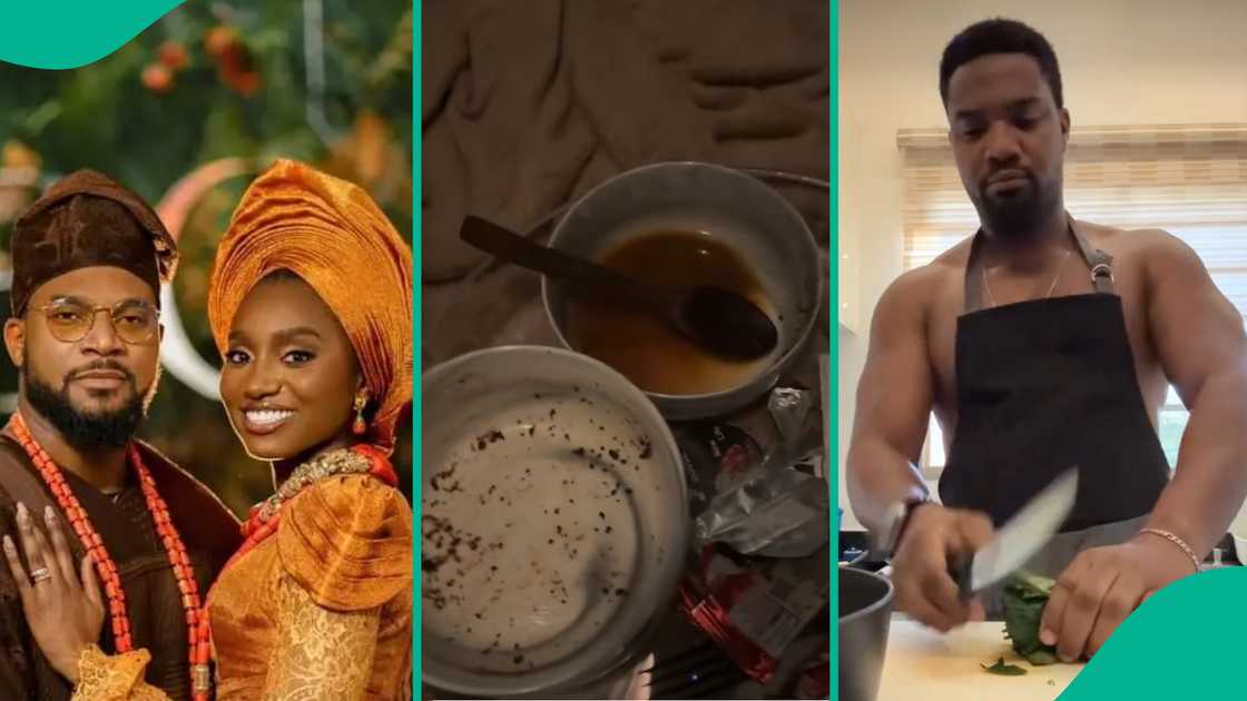 Actor Kunle Remi cooks for wife.