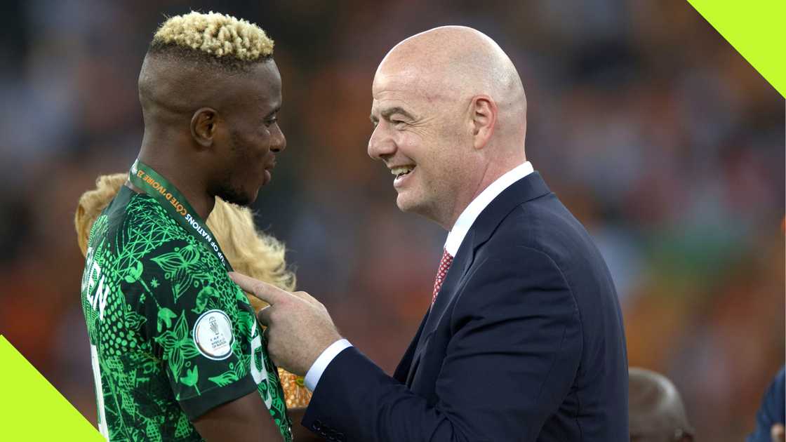 Victor Osimhen and Gianni Infantino after Nigeria lost AFCON 2023.