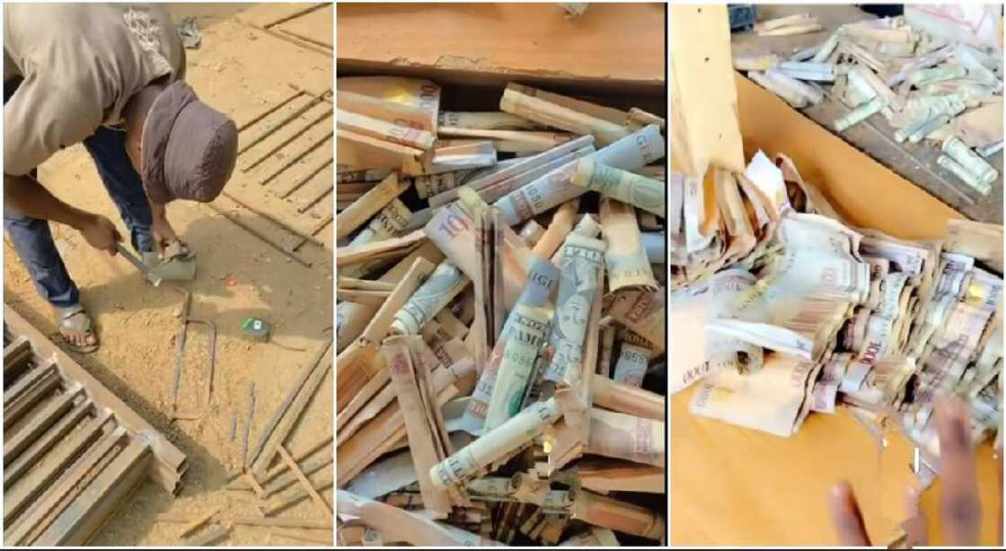 Nigerian man breaks his piggy bank, shows off plenty cash. Nigerian man breaks his piggy bank, shows off plenty cash.