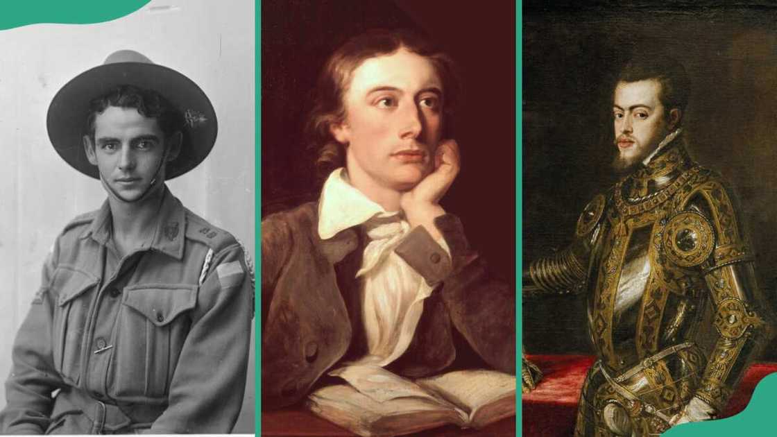 A soldier of Barrack Street (L), English poet John Keats (C), King of Spain, Philip II (R) A soldier of Barrack Street (L), English poet John Keats (C), King of Spain, Philip II (R)