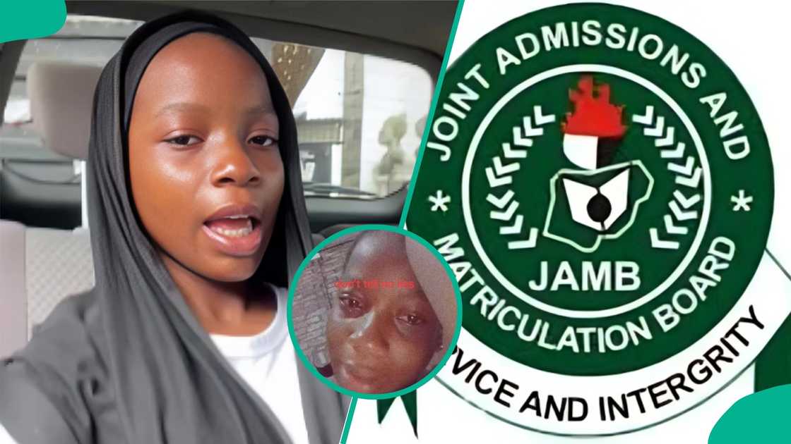 A young lady checks her JAMB result. laments over the result she saw and not meeting her cut off mark