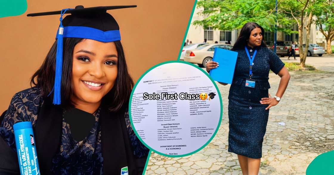 UNIPORT graduate celebrates being her department’s only first-class student. UNIPORT graduate celebrates being her department’s only first-class student.