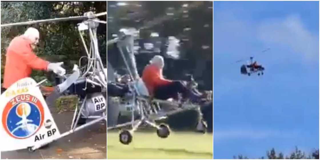 90-year-old grandpa builds helicopter, flies and lands its safely as many gather to watch