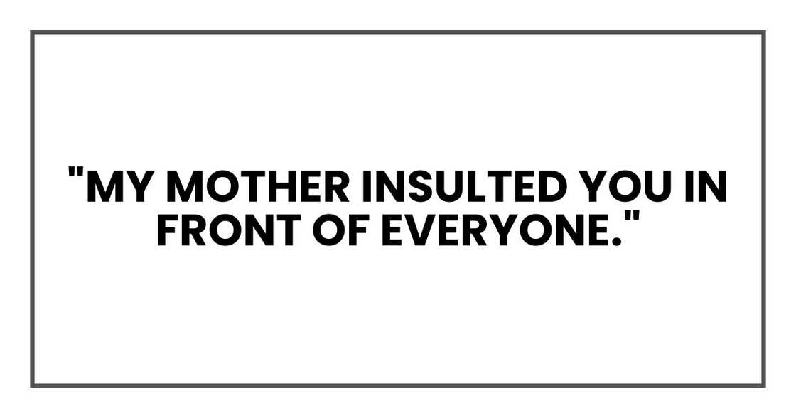 "My mother insulted you in front of everyone." "My mother insulted you in front of everyone."