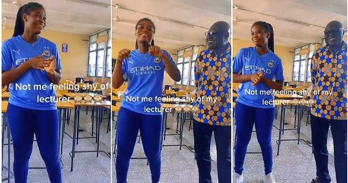 Lecturer sees student dancing, shy Lecturer sees student dancing, shy