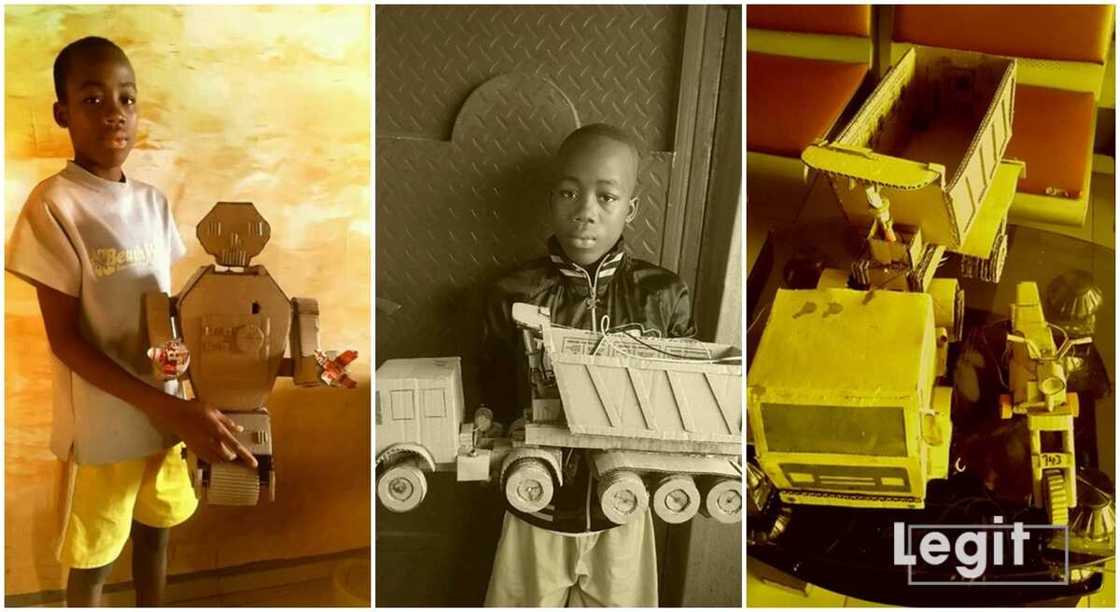 Photos of a Nigerian boy called Engineer Olewunne Praise who builds machines with carton. Photos of a Nigerian boy called Engineer Olewunne Praise who builds machines with carton.