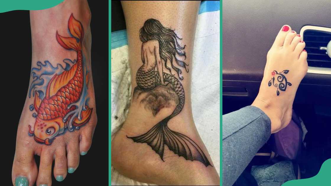 Koi Fish (L), Mermaid (C) and Turtle (R) tattoos