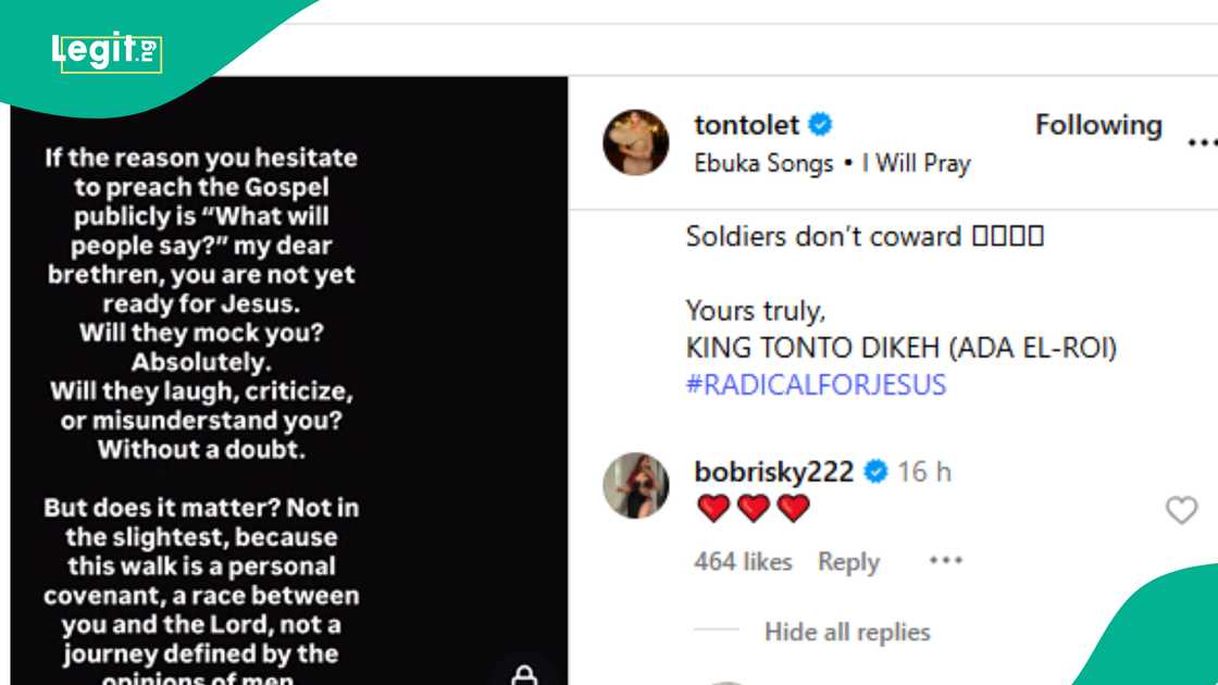 Bobrisky shows support for Tonto Dikeh.